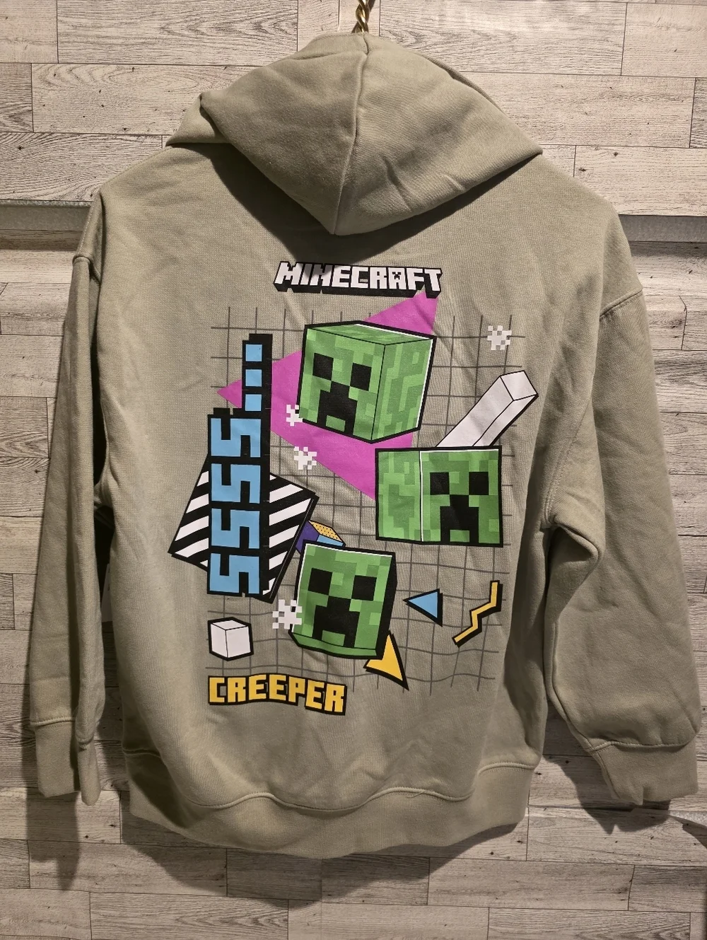 Old Navy Sage Green Pullover Hoodie with Colorful Pocket Graphic